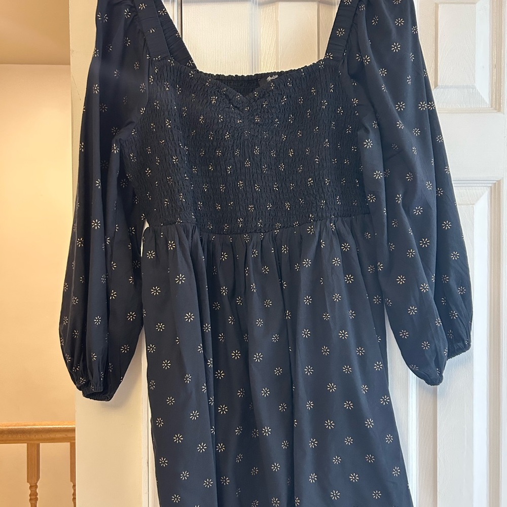 Madewell Black Floral Mini Puff Sleeve Dress
